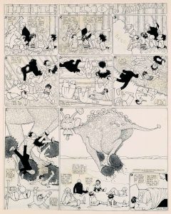Winsor McCay (1869-1934), “Little Nemo in Slumberland, Sunday Page - Nemo & Friends atop a Wild Fuzzie K” (October 3, 1909), pen & ink with brush on heavy paper, Lucas Museum of narrative Art